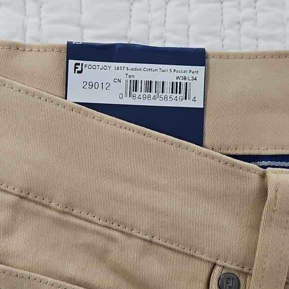 NEW Footjoy Pants Men's 38x34 Tan NWT Sueded Cotton Twill 5 Pocket Straight Leg - Picture 9 of 16